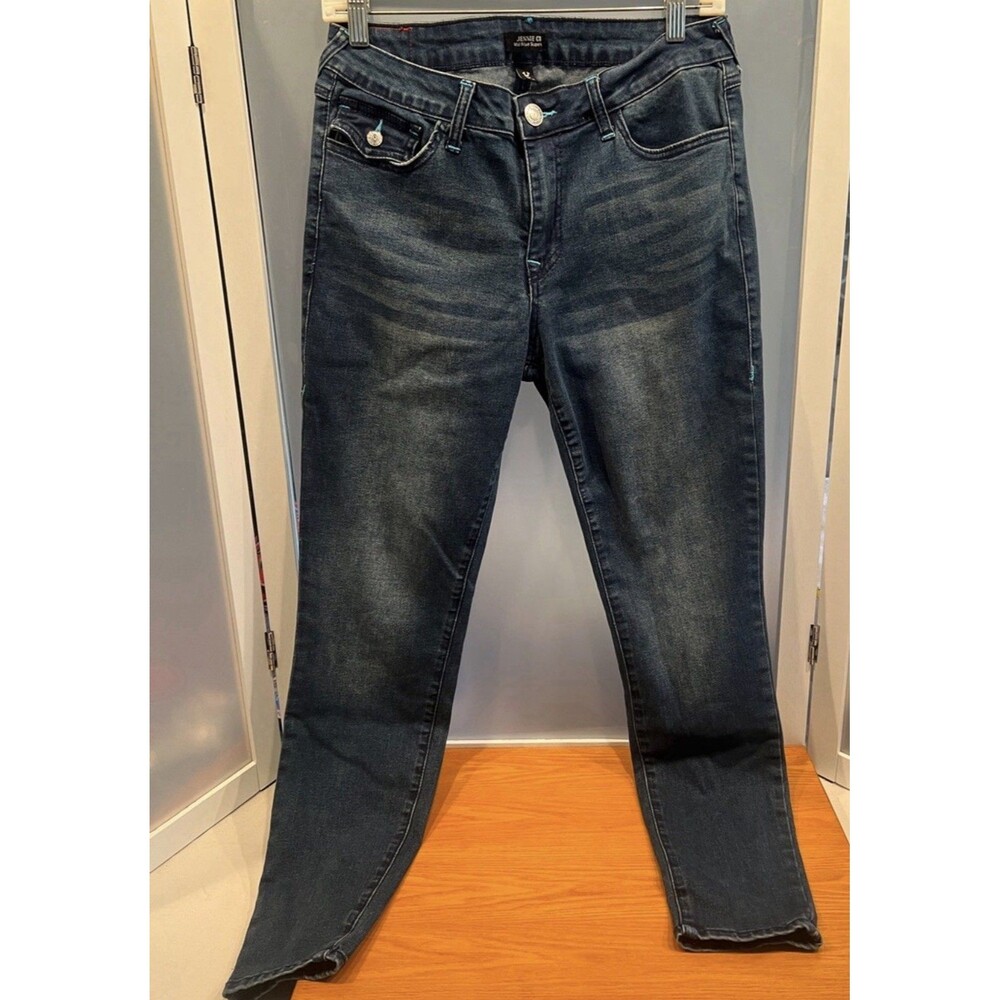 True religion Jennie curvy mid rise super skinny blue jeans 30x29 teal stitching